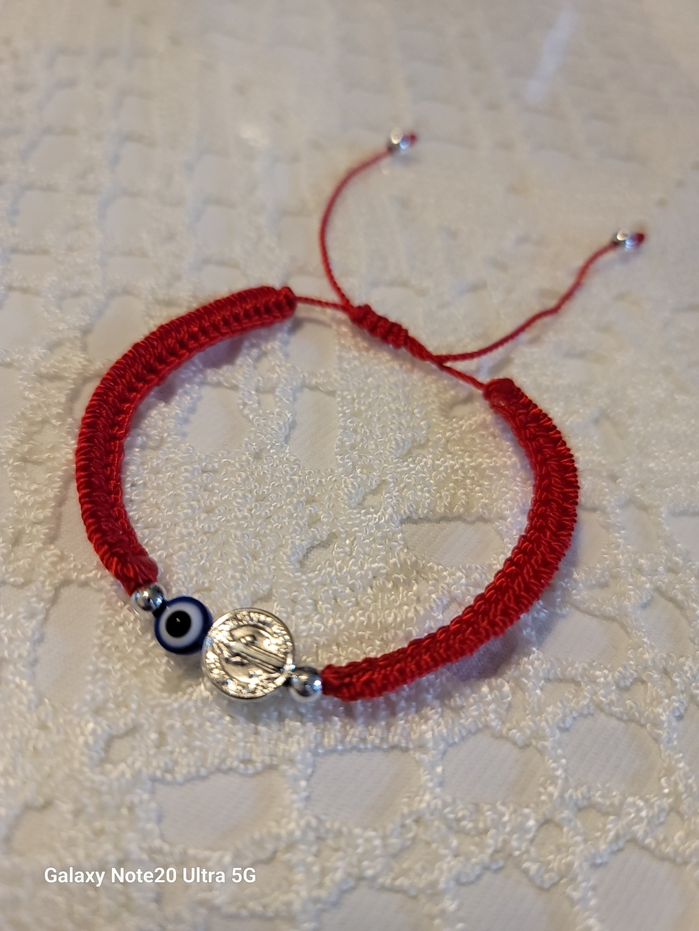 Red Eye Cord Bracelet with Silver Charm